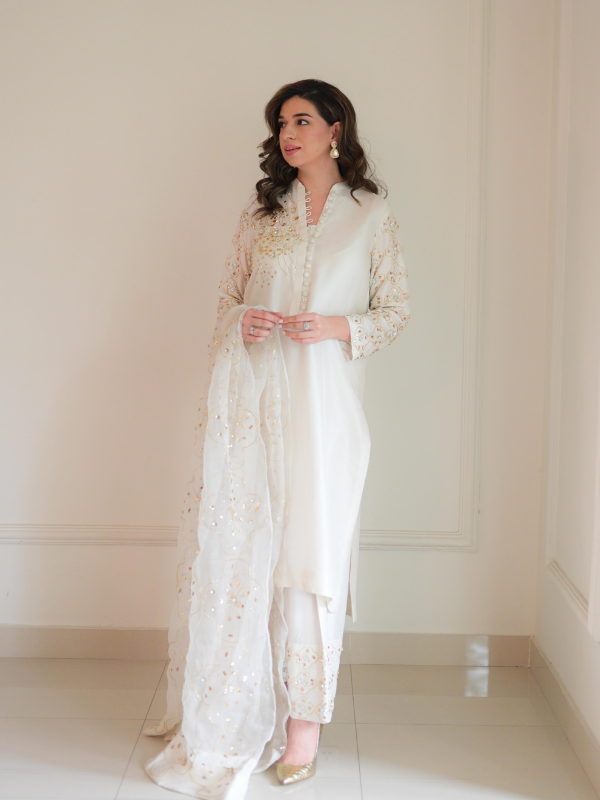 Cream White Silk Set