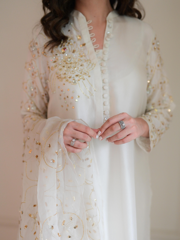 Cream White Silk Set